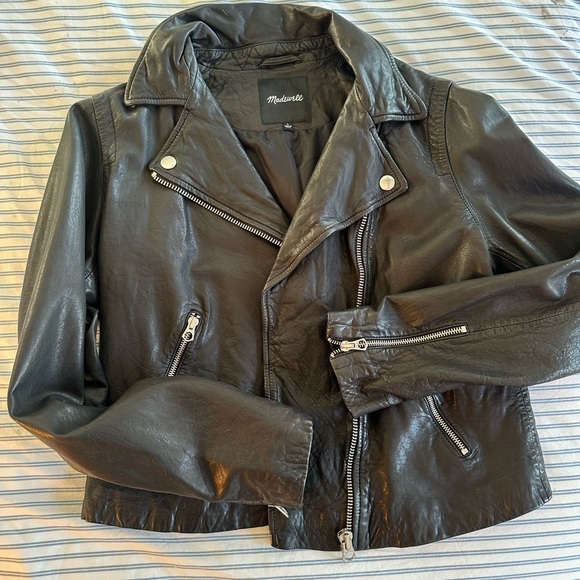 Madewell Washed Leather Oversized Motorcycle Jacket - L - Picture 5 of 12